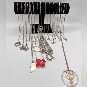 17 Silver Tone Chain Necklace Lot | Mixed Lengths | Craft, Layer, Rework